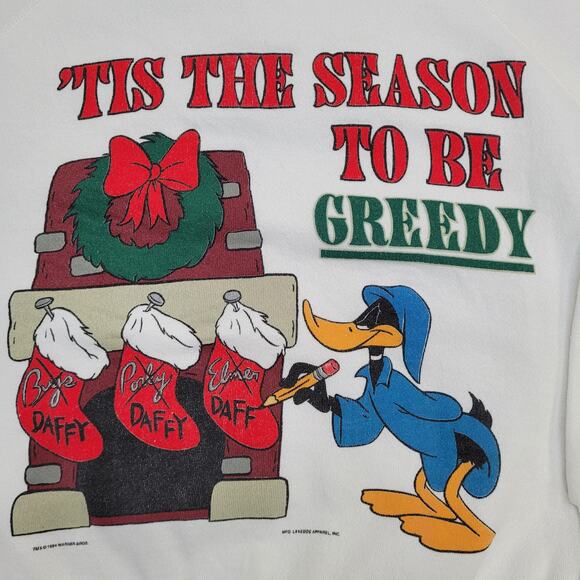 Vintage Daffy-Duck Sweatshirt Womens Large 23x23 Christmas - Picture 8 of 14